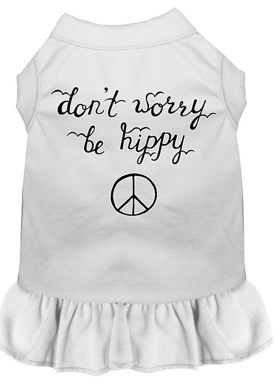 Be Hippy Screen Print Dog Dress White XS